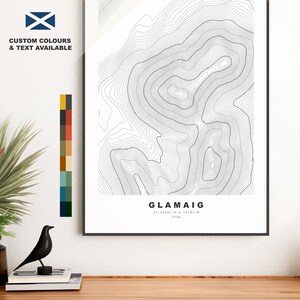Glamaig-afdruk - contourkaart - Glamaig-poster - Schotland - topografische kaart - afdruk - muurkunst - eiland Skye - rode heuvels - Glamaig
