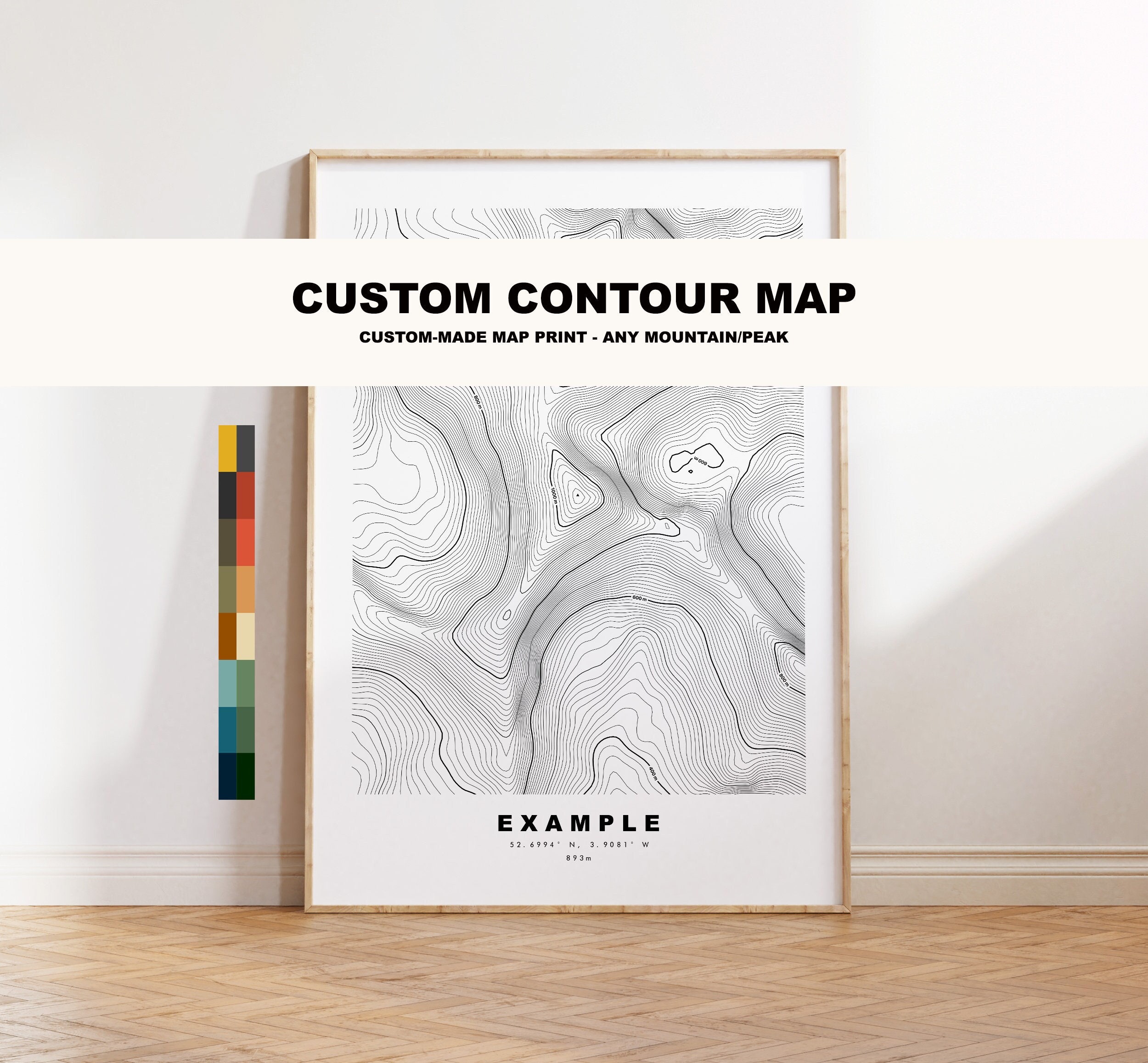 Custom Contour Map - Any Mountain/Peak, Any Country - Different Colours Available - Custom Text Options - Gift for Hiker - Topographic Map