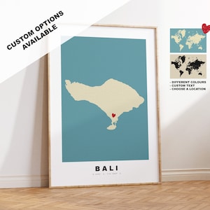 Kaart afdrukken Bali - gepersonaliseerd kaartcadeau - ingelijste of canvas opties beschikbaar - aangepaste tekstopties - gepersonaliseerd cadeau