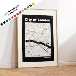 Impresión del mapa de la ciudad de Londres - Opciones y colores personalizados disponibles - Impresiones o impresiones enmarcadas - Ciudad de Londres - Texto personalizado para regalo