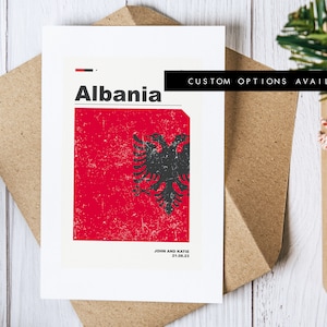 Albania Kartka z pozdrowieniami - Niestandardowa kartka z pozdrowieniami - Flaga Albanii - Pusta kartka - W zestawie koperta z recyklingu - Albania Kartka z pozdrowieniami - Urodziny