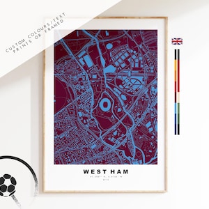 Aangepaste stadionkaart afdrukken - elk voetbalstadion - stadionkaart - cadeaus voor hem - cadeau voor papa - prenten of ingelijste prenten - West Ham
