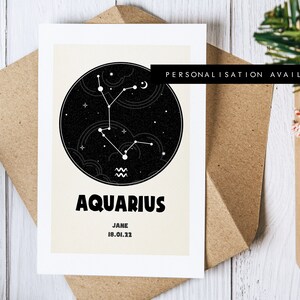 Cartão de felicitações de Aquário - Cartão de felicitações personalizado do zodíaco - Cartão de aniversário personalizado - Cartão em branco - Envelope reciclado incluído - Aniversário - Novo bebê