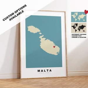 Impression de carte de Malte-cadeau de carte personnalisé-options encadrées ou toile disponibles-options de texte personnalisées-cadeau personnalisé