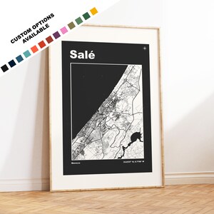 Impression de carte de Salé - Options/couleurs personnalisées disponibles - Impressions ou impressions encadrées - Salé, Maroc - Texte personnalisé pour cadeau