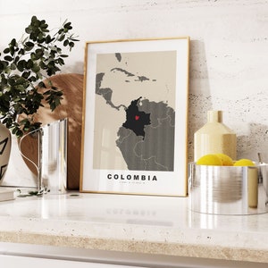 Colombia Print - Custom Map Print - Personalised Text Gift Options - Frames/Canvas Options - Vintage Style Map Print