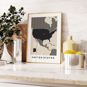 USA Map Print - Geschenk Landkarte - Vintage Style - Jahrestag - Hochzeit - Flitterwochen - Urlaub - Map - USA
