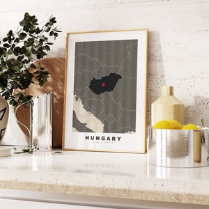 Hungary Print - Custom Map Print - Personalised Text Gift Options - Frames/Canvas Options - Vintage Style Map Print