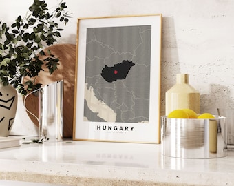 Hungary Print - Custom Map Print - Personalised Text Gift Options - Frames/Canvas Options - Vintage Style Map Print