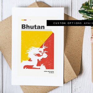 Tarjeta de felicitación de Bután - Tarjeta de felicitación personalizada - Bandera de Bután - Tarjeta en blanco - Sobre reciclado incluido - Tarjeta de felicitación de Bután - Cumpleaños