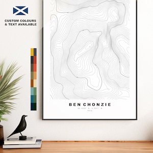 Ben Chonzie-afdruk - contourkaart - Ben Chonzie-poster - Schotland - topografische kaart - afdruk - muurkunst - kaart Ben Chonzie - Munros - topografie