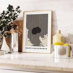 North Macedonia Print - Custom Map Print - Personalised Text Gift Options - Frames/Canvas Options - Vintage Style Map Print