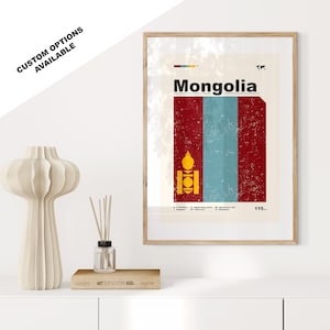 Mongolia Flag Print - Flag Poster - Mid Century Modern - Custom Options Available - Framed or Canvas Prints Available - Custom Gift