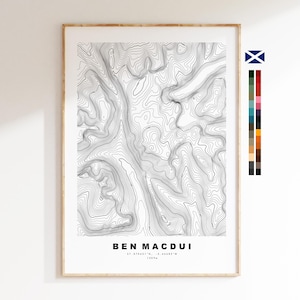 Impresión de Ben Macdui - Mapa de contorno - Póster de Ben Macdui - Escocia - Mapa topográfico - Impresión - Mapa de Ben Macdui - Munros - Beinn MacDuibh