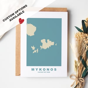 Tarjeta de felicitación de Mykonos - Opciones personalizadas disponibles - Sobre reciclado incluido