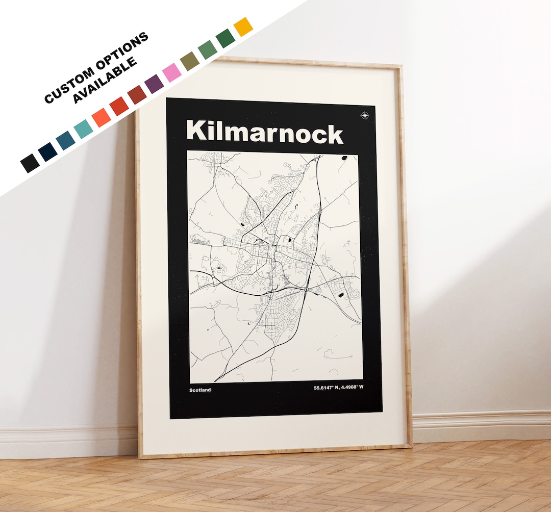 Kilmarnock Map Print Custom Options/colours Available Prints or Framed