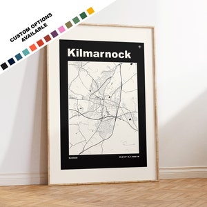 Impression de carte de Kilmarnock - Options/couleurs personnalisées disponibles - Impressions ou impressions encadrées - Kilmarnock, Écosse - Texte personnalisé pour cadeau