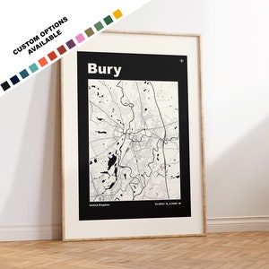 Bury Map Print - Benutzerdefinierte Optionen / Farben verfügbar - Drucke oder gerahmte Drucke - Bury, Greater Manchester - Benutzerdefinierter Text für Geschenk
