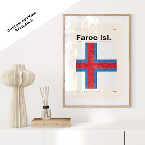 Faroe Islands Flag Print - Flag Poster - Mid Century Modern - Custom Options Available - Framed or Canvas Prints Available - Custom Gift