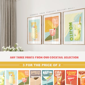 Cocktail Print Set - Sparangebot - 3 für 2 Print Bundle - Cocktail Poster - Küchen Wandkunst - verschiedene Drucke erhältlich