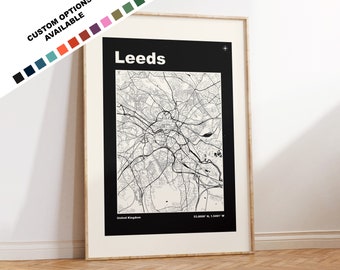 Leeds Map Print - Map Print - Mid Century Modern  - Retro - Vintage - Contemporary - Leeds Print - Map -  Map Poster - Gift - Yorkshire