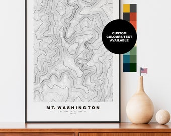 Mount Washington Print - Contour Map Print - Topographic Map - Print - Mount Washington - USA - New Hampshire - Presidential Range - Gift