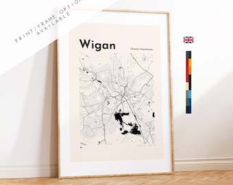 Wigan Map Print - Custom options/colours available - Prints or Framed Prints - Greater Manchester, UK