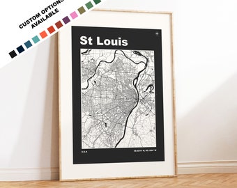 St Louis Map Print - Custom options/colours available - Prints or Framed Prints - St Louis, USA - Custom Text for Gift