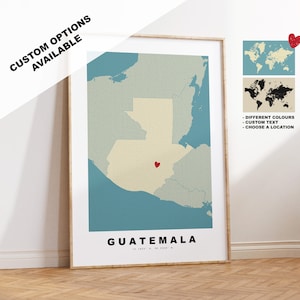 Mapa da Guatemala impresso - Presente de mapa personalizado - Opções emolduradas ou em tela disponíveis - Opções de texto personalizado - Presente personalizado