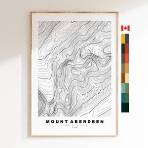 Carte du mont Aberdeen - Canada - Carte des contours  - Carte topographique - Impression - Affiche - Impression de carte