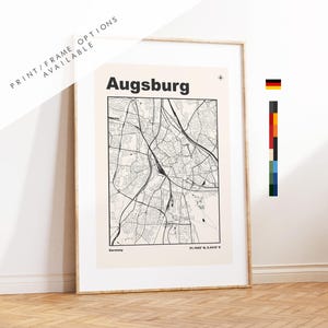 Impresión de mapas de Ausburgo - Mapa de la ciudad de Ausburgo - Alemania - Impresiones o impresiones enmarcadas