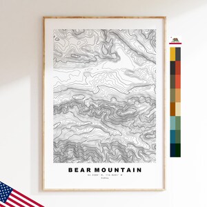Bear Mountain kaart afdrukken - contourkaart afdrukken - topografische kaart - poster - muurkunst - bergkaarten VS - Californië