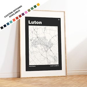 Luton Print - Landkarte Print - Mid Century Modern - Retro - Vintage - Zeitgenössisch - Luton Print - Landkarte - Map Poster - Geschenk - Bedfordshire