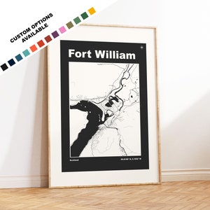 Kaartafdruk Fort William - aangepaste opties/kleuren beschikbaar - afdrukken of ingelijste afdrukken - Fort William, Schotland - aangepaste tekst voor cadeau
