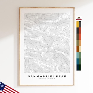 San Gabriel Peak-kaartafdruk - contourkaartafdruk - topografische kaart - poster - muurkunst - bergkaarten VS - Californië
