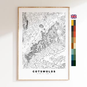 Cotswolds map Print - Contour Map - Cotswolds Map - UK County Tops and High Points - Contour Map - Topographic Map
