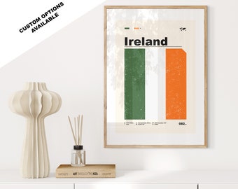 Ireland Flag Print - Flag Poster - Mid Century Modern - Custom Options Available - Framed or Canvas Prints Available - Custom Gift