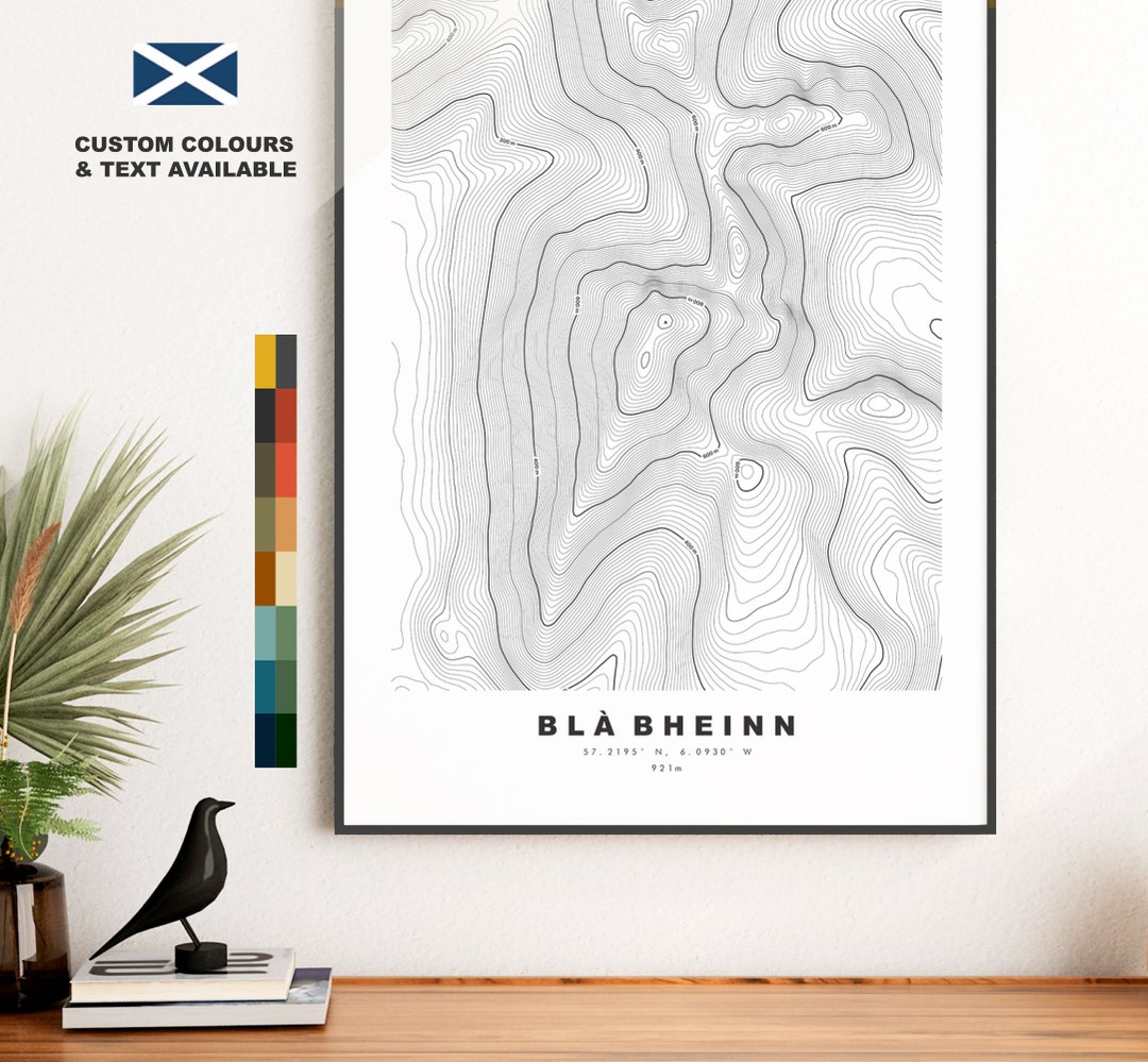 Bla Bheinn Print - Contour Map - Bla Bheinn Poster - Scotland ...