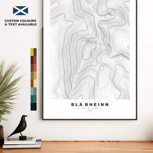 Bla Bheinn-afdruk - contourkaart - Bla Bheinn-poster - Schotland - topografische kaart - afdrukken - muurkunst - Bla Bheinn-kaart - Bla Bheinn - Isle of Skye