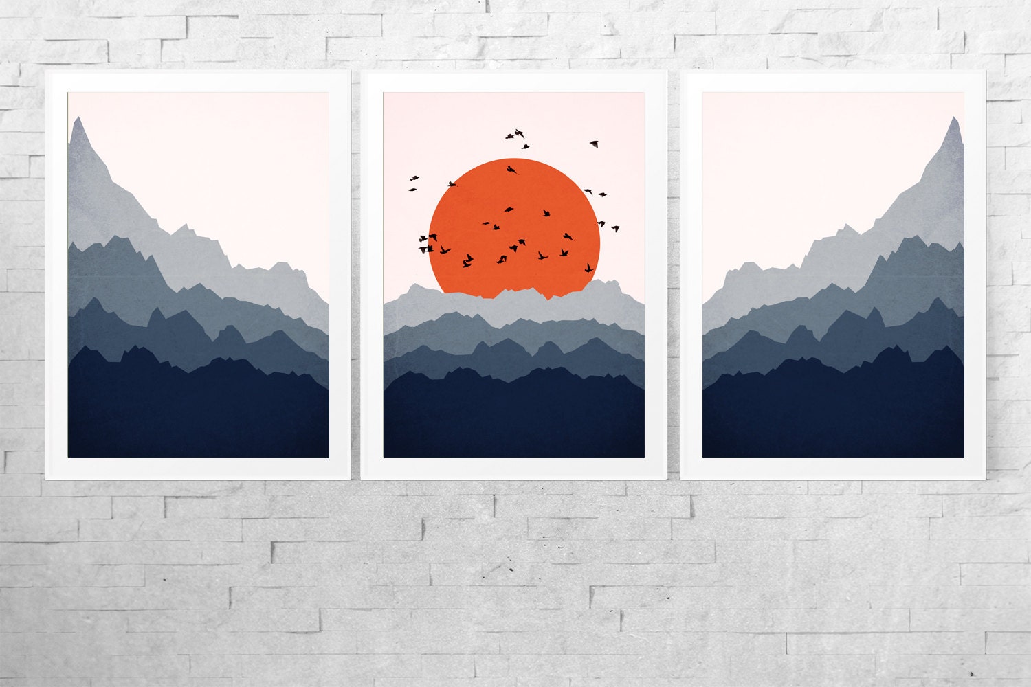 Abstract Landscape Print Set Panorama Print Blue Orange | Etsy