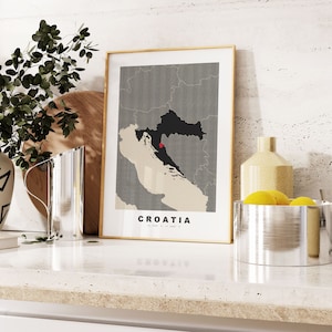 Kroatien Druck - Benutzerdefinierter Kartendruck - personalisierte Text Geschenkoptionen - Rahmen / Leinwandoptionen - Vintage Style Map Print