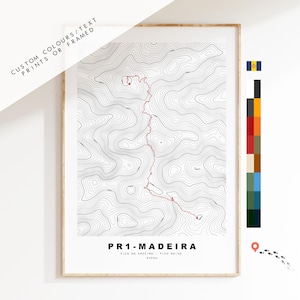 PR1 Madeira-kaart afdrukken - route- en contourkaart - topografie - contour - Madeira - kaart - wandelkaart - routekaart - aangepaste opties en tekst