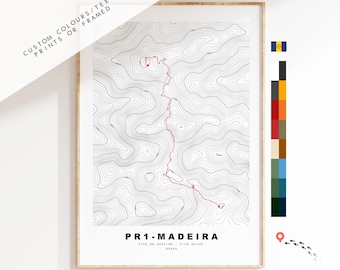 PR1 Madeira Map Print - Trail and Contour Map - Topography - Contour - Madeira - Map - Hiking Map - Trail Map - Custom Options and Text
