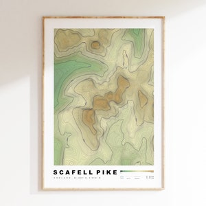 Scafell Pike-kaartafdruk - topografische kaartafdruk - contourkaart - Southern Fells, Lake District - Scafell Pike-afdruk - prenten of ingelijste prenten
