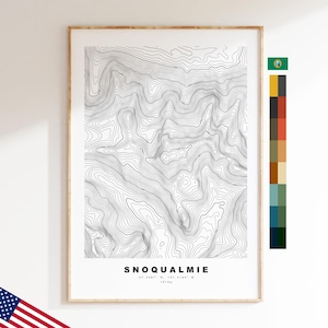 Snoqualmie Imprimir - Estados Unidos - Mapa de contorno - Topografía - Mapa topográfico - Imprimir - Póster - Impresión de mapas