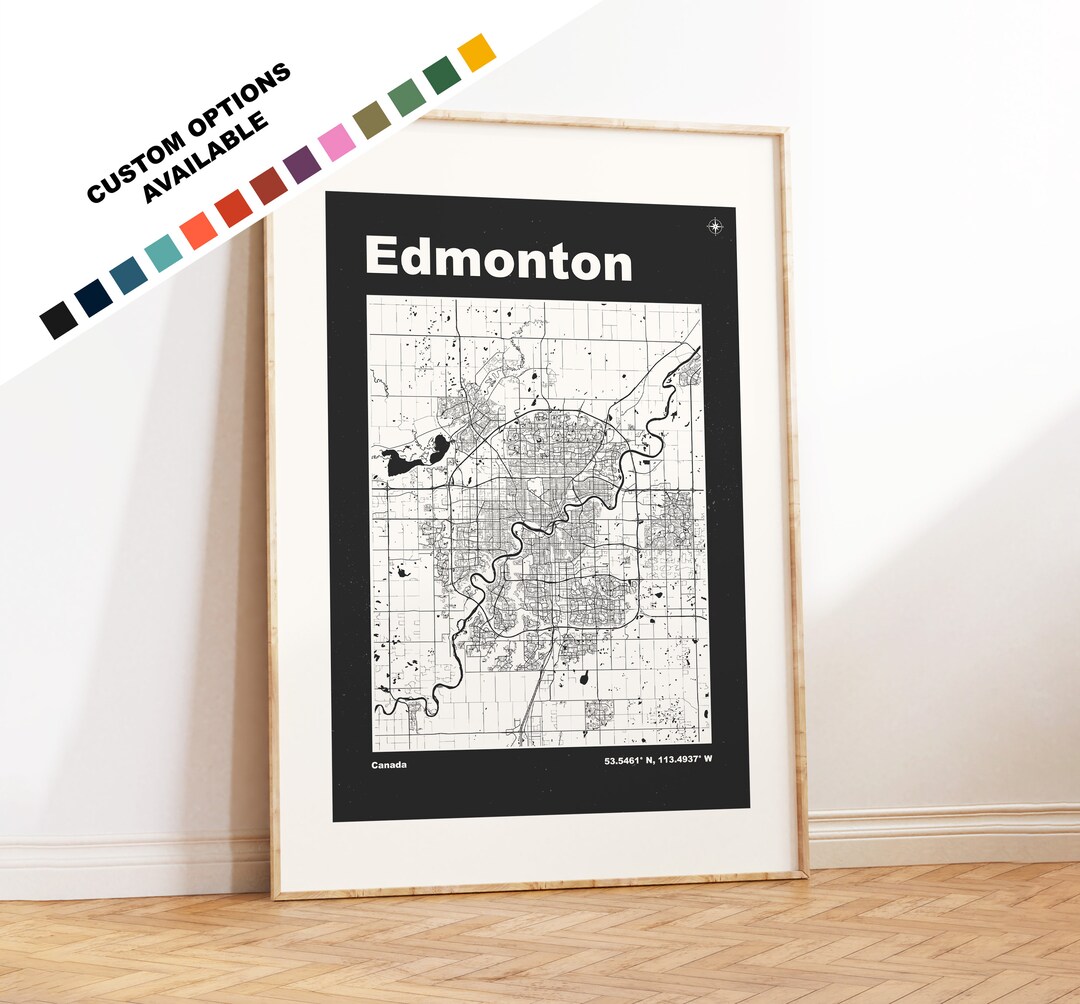 Edmonton Map Print Custom Options/colours Available Prints Etsy