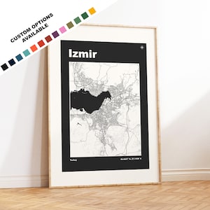 Izmir Map Print - Custom options/colours available - Prints or Framed Prints - Izmir, Turkey - Custom Text for Gift