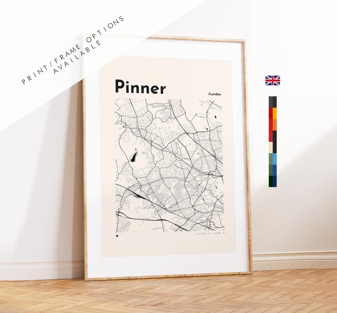 Pinner Map Print - Custom Options/colours Available - Prints or Framed ...