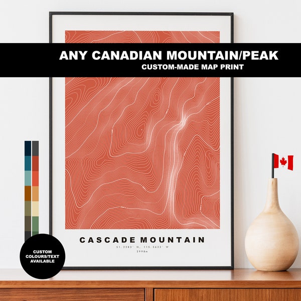 Custom Canadian Mountain Map Print - Any Location - Contour Map Print - Canada - Canadian Mountains - Map - Banff - Cascades - Rockies