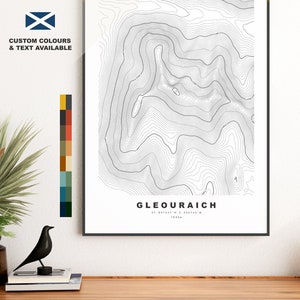 Gulvain Print - contourkaart - Gaor Bheinn-poster - Schotland - topografische kaart - Print - kunst aan de muur - Gadhail Bheinn-kaart